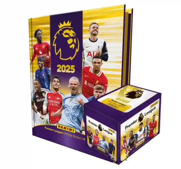 Colección Premier League League 2024/25. Álbum pasta dura con 2 sobres + Caja con 50 sobres
